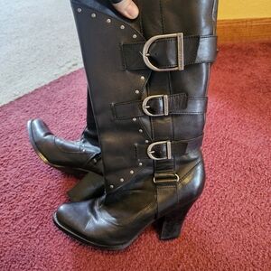 Harley Davidson Black Leather Buckle Boots Size 8
